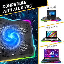 Load image into Gallery viewer, KLIM Ultimate - RGB Laptop Cooling Pad with LED Rim - New 2024 - Gaming Laptop Cooler - USB Powered Fan - Very Stable and Silent Laptop Stand - Compatible up to 17&quot; - PC Mac PS5 PS4 Xbox One
