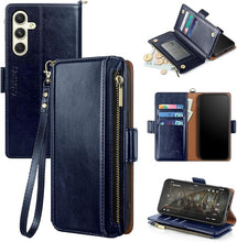 Load image into Gallery viewer, Antsturdy Compatible with Samsung Galaxy S25 Wallet Case with Card Holder,PU Leather Phone Case Flip Protective Cover RFID Blocking Wrist Strap Credit Card Slots Kickstand Men Women,Dark Blue
