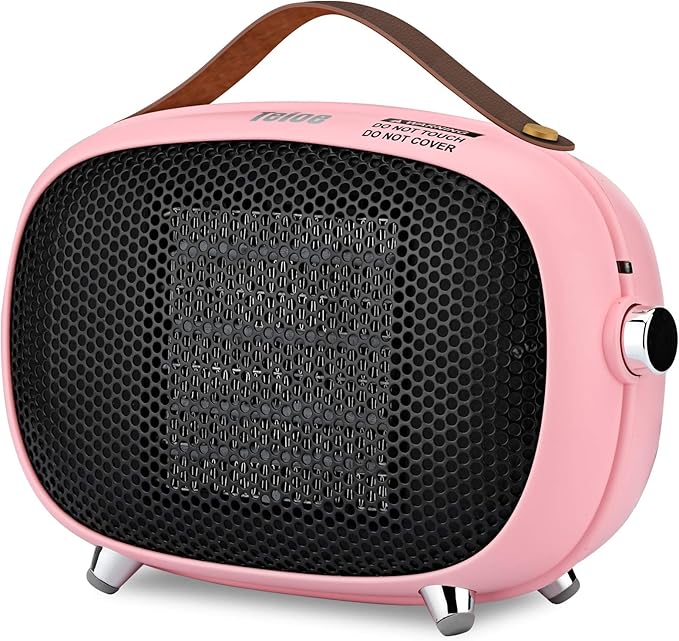 Mini Electric Ceramic Space Heater 800W/400W, Small, PTC with Tip-Over and Overheat Protection, 3 Operating Modes for Office, Bedroom and Under Desk (PINK)