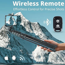 Load image into Gallery viewer, UBeesize 67" Phone Tripod &amp; Selfie Stick, Camera Tripod Stand with Wireless Remote and Phone Holder,Compatible with iPhone Android Phone, Perfect for Selfies/Video Recording/Live Streaming Black
