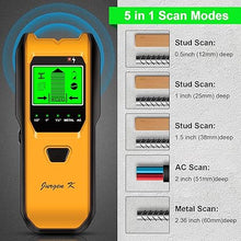 Load image into Gallery viewer, Stud Finder Wall Scanner, 5 in 1 Multifunction Stud Locator with Upgraded Smart Sensor, HD LCD Display and Audio Alarm for The Center &amp; Edge of Metal, Studs, AC Wire, and Pipe Detection (Canary)
