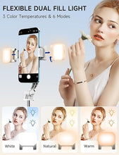 Load image into Gallery viewer, Selfie Stick Tripod with 2 Light, 45" Selfie Sticks with Wireless Remote, Portable Phone Tripod Compatible with 4''-7'' iPhone/Android Samsung Smartphones Selfie Stick for Travel Video Record Vlog
