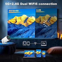 Load image into Gallery viewer, Mini Projector, HY300 Portable Projector, Support 4K 1080P with Dual-Band WIFI6 5G Wireless 5.0 Bluetooth Android 11, 180° Rotatable,160 ANSI Auto Keystone Correction, 40"-130" Screen Video Projector
