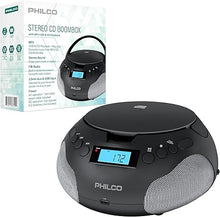 Load image into Gallery viewer, PHILCO Portable Boombox with CD Player | Compatible with MP3/WMA/CD-R/CD-RW | FM Radio | 3.5mm Aux Input | Stereo Sound | LED Display | AC/Battery Powered for indoor &amp; outdoor| Compact and Easy-to-Use
