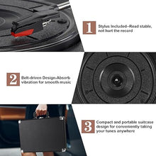 Load image into Gallery viewer, Vinyl Record Player, 3 Speeds Belt Driven Suitcase Portable Turntable for Vinyl Records with Built-in Speakers/RCA Output/Aux in/Headphone Jack/ 45 Adapter Black
