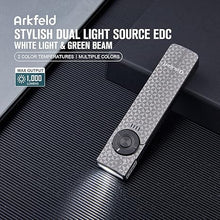 Load image into Gallery viewer, OLIGHT Arkfeld Flat Flashlight 1000 Lumens Dual Light Source EDC Llights with Green Beam and White LED Combo, Powered by Rechargeable Built-in Battery for Outdoors, Emergency, Work (Grey Cool White)
