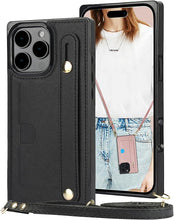 Load image into Gallery viewer, CCSmall for Apple iPhone 16 Pro Max Case Crossbody with Card Slot Holder for Women,Removable Adjustable Shoulder Strap Lanyard with Wristband Kickstand Phone Cover Case for iPhone 16 Pro Max KB Black
