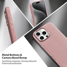 Load image into Gallery viewer, Belemay Compatible with iPhone 16 Pro Max Leather Case - MagSafe Compatible - [Premium Pebbled Leather] Metal Buttons &amp; Camera Bezel - Slim Fit - Luxury Phone Cover (6.9-inch) - Pink
