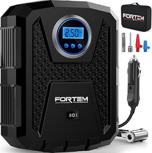 Load image into Gallery viewer, FORTEM Tire Inflator Portable Air Compressor 150 PSI, 12V Electric Bike Pump for Car Tires and Bicycles with LED Light, Digital Tire Pressure Gauge w/Auto Pump/Shut Off, Carrying Case (Black)
