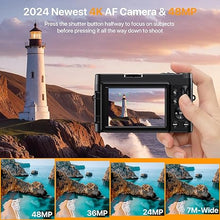 Load image into Gallery viewer, 4K Digital Camera for Photography Auto-Focus Vlogging Camera for YouTube Video with 3&#39;&#39; 180° Flip Screen 16X Anti-Shake 4K Camera Compact Cameras with SD Card, Flash, 2 Batteries &amp; Battery Charger
