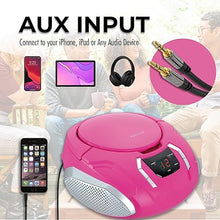 Load image into Gallery viewer, PROSCAN ELITE Portable CD Player Boombox with AM/FM Radio + Built in Speakers + Aux Input to Phone/Headphones/Any Audio - CD Players for Home Using AC Adapter or C Batteries, Pink
