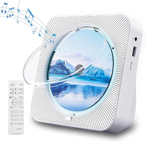 CD Player Portable Bluetooth 5.1 Desktop CD Player with HiFi Sound Speakers,Remote Control,Dust Cover,LED Display,Boombox FM Radio,USB/AUX for Home,Kids (White)