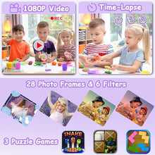 Load image into Gallery viewer, Agoigo Kids Waterproof Underwater Camera Toys for 3-12 Year Old Boys Girls Christmas Birthday Gifts Children HD Video Digital Cameras 2 Inch IPS Screen with 32GB Card (Purple)
