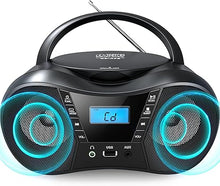 Load image into Gallery viewer, Portable CD Player Boombox with FM Radio,Bluetooth 5.1,Clear Sound,LCD Display,USB/AUX Input,AC/Battery Powered,CD/CD-R/CD-RW Compatible,3.5mm Headphone Jack,Sleep Timer for Home,Seniors,Kids
