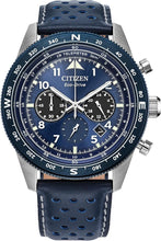 Load image into Gallery viewer, Citizen Men's Eco-Drive Weekender Sport Casual, Silver-Tone Stainless Steel Watch, Blue Leather Strap, Chronograph (Model: CA4557-01L)
