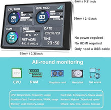 Load image into Gallery viewer, WOWNOVA PC Temperature Display Computer Temp Monitor, PC Sensor Panel Display, for PC Computer Accessories in Side Prebuilt Gaming PC Parts ARGB Case, IPS USB Mini Screen PC CPU RAM HDD Data Monitor
