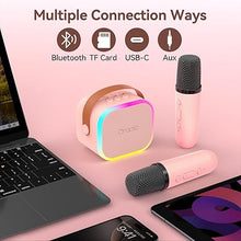 Load image into Gallery viewer, Oraolo Karaoke Machine with 2 Wireless Microphones, Portable Mini Karaoke Machine for Kids, Funny Magical Sound Modes, Indoor Karaoke Speaker Support Multi-Channel Connection
