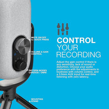 Load image into Gallery viewer, JLab Epic Talk USB Microphone, White, USB-C Output, Cardioid, Omni, Stereo, and Bi-Directional, 192k Sample Rate, Volume Control, Gain Control, and Quick Mute, 3.5mm AUX, Plug and Play
