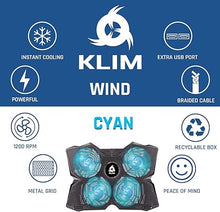 Load image into Gallery viewer, KLIM Wind Laptop Cooling Pad - More Than 500 000 Units Sold - New Version 2024 - The Most Powerful Rapid Action Cooling Fan - Laptop Stand with 4 Cooling Fans at 1200 RPM - USB Fan - PS5 PS4 - Cyan
