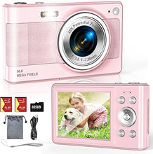 Load image into Gallery viewer, Upgrade Digital Camera, 56MP FHD 1080P Camera for Kids with 16x Zoom Anti Shake, Kid Camera with 32GB TF Card, Two Batteries, Lanyard, Compact Small Camera for Kids Boys Girls?Pink?
