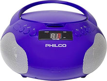 Load image into Gallery viewer, Philco Portable CD Player Boombox with Speakers and AM FM Radio | Purple Boom Box CD Player Compatible with CD-R/CD-RW and Audio CD | 3.5mm Aux Input | Stereo Sound | LED Display | AC/Battery Powered
