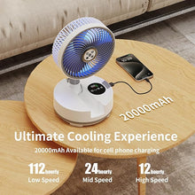 Load image into Gallery viewer, Socool 20000mAh 8&quot; Portable Fan Battery Operated Fan, Oscillating Charging Fan, Remote Control LED Light, 112 Hours Working Portable Foldable Fan for Camping Travel Outdoor (White 2000mAh, 8inch)
