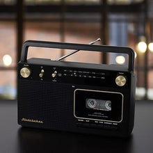 Load image into Gallery viewer, Studebaker Portable Retro Home Audio Stereo AM/FM Radio &amp; Cassette Player/Recorder with Aux Input Jack &amp; Built in Speakers (Gold)
