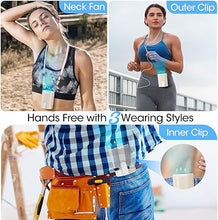 Load image into Gallery viewer, 2024 AI Portable Fan Rechargeable, 4 Speeds 6600RPM Strong Airflow, Personal Waist Fan with up to 25H of Working Time, Hanging Neck Fan, Wearable Belt Fan for Camping, Outdoor, Jobsite - Champagne
