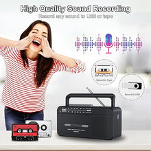 Load image into Gallery viewer, Cassette Tape Player Boombox, Audio Cassette to Digital Converter via USB, AM FM Radio Recorder, Record to Cassettes/U Disk, 6W Speaker and Earphone Jack, AC or Battery Powered,16GB USB
