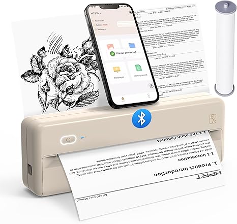 HPRT Portable Printers Wireless for Travel - MT810 Bluetooth Thermal Inkless Compact Printer, Paper Rolls Mobile Printing for Vehicles Office, Compatible with iPhone Android & Laptop