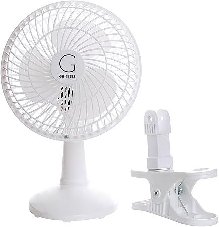 Genesis 6-Inch Clip Convertible Table-Top & Clip Fan Two Quiet Speeds - Ideal For The Home, Office, Dorm, More Off White