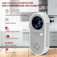 Load image into Gallery viewer, Plug in Carbon Monoxide Detector, Carbon Monoxide Alarm, 3-in-1 Real-time Digital Display CO Level, Fahrenheit(°F) &amp; Humidity, Co Detector Monitor for Home,RV,Apartment
