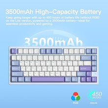 Load image into Gallery viewer, WOBKEY Rainy 75 CNC Aluminum HMX/JWK/Cocoa Switches Triple-Mode Connectivity Mechanical Keyboard with Superior Acoustics, RGB/PP/Gradient Glass/3500mAh/Violet Switch (Standard - Blue)
