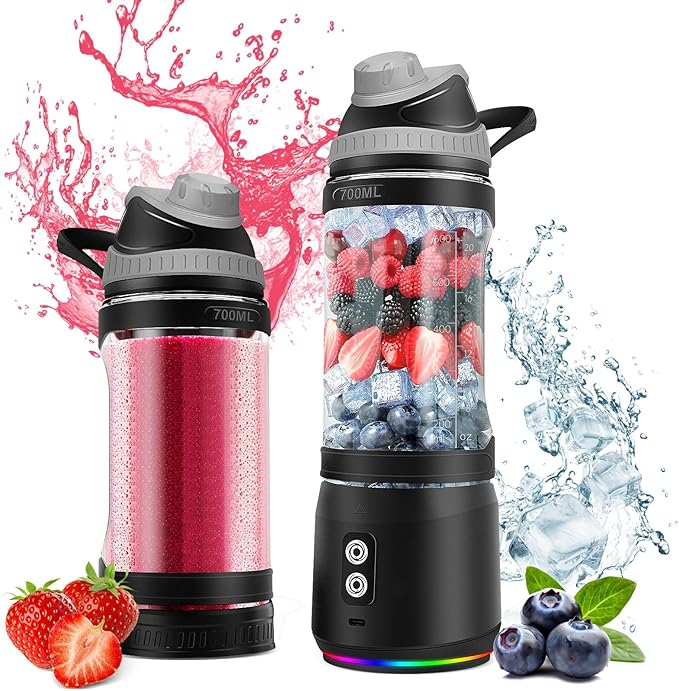 Portable Blender, 300W Personal Mini Blender for Shakes and Smoothies, 24oz Compact Travel Blender with 6000mah USB-C Rechargeable, Intelligent Cleaning Travel Lid & BPA-Free Bottle (Black)