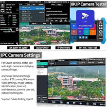 Load image into Gallery viewer, Rsrteng CCTV Camera Tester, 8K 32MP 4K 12MP IP Camera Tester CVBS Camera Tester 7&quot; IPS Touch Screen Cable Tester Network Tool Support POE HDMI 8GB TF Card DC 5V/12V/24V Output IPC Tester IPC-9800Pro
