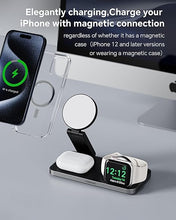 Load image into Gallery viewer, 3 in 1 Wireless Charging Station for Apple Devices, Foldable Magnetic MagSafe Charger Stand for iPhone 16/15/14/13/12 Series, Apple Watch, and AirPods (Black)
