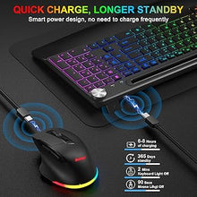 Load image into Gallery viewer, BlueFinger Wireless Keyboard and Mouse Combo Backlit, 2.4G Rechargeable Ergonomic Gaming Keyboard with Wrist Rest, Phone Holder, Volume Knob, Silent Light Up Keyboard with Mouse for Computer Laptop
