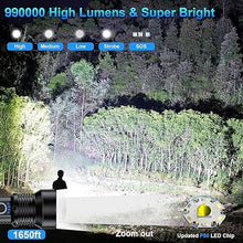 Load image into Gallery viewer, Rechargeable Flashlights 990,000 High Lumens - 2 Pack, Super Bright 12 Hours Long Life LED Flashlight with 5 Modes, High Powered Flash Light for Home, Outdoor
