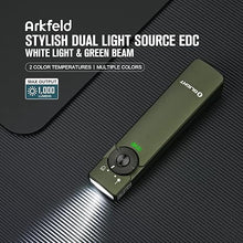 Load image into Gallery viewer, OLIGHT Arkfeld Flat Flashlight 1000 Lumens Dual Light Source EDC Lights with Green Beam and White LED Combo, Powered by Rechargeable Built-in Battery for Outdoors, Emergency, Work(OD Green Cool White)
