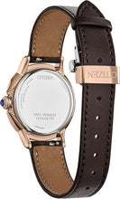 Load image into Gallery viewer, Citizen Women's Eco-Drive Ceci, Rose Gold-Tone Stainless Steel Watch, Brown Apple Leather Strap, 3 Hand, Brown Dial (Model: EM1163-09X)
