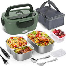 Load image into Gallery viewer, Vabaso Electric Lunch Box for Adults, 80W 1.5L Heated Lunch Box Portable Food Warmer Lunch Box for Work/Men/Car/Truck with 2 304 Stainless Steel Container, 110V/12V/24V
