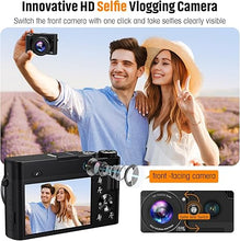 Load image into Gallery viewer, 4K Digital Camera for Photography Autofocus 64MP Vlogging Camera for YouTube with Dual Cameras 16X Digital Zoom 4K Compact Travel Video Camera with 32GB SD Card,2 Batteries,Flash, Anti-Shake (Black)
