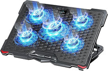 Load image into Gallery viewer, AICHESON Laptop Cooling Pad 5 Fans Up to 17.3 Inch Heavy Notebook Cooler, Blue LED Lights, 2 USB Ports, S035, Blue-5fans
