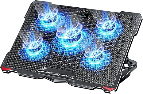 AICHESON Laptop Cooling Pad 5 Fans Up to 17.3 Inch Heavy Notebook Cooler, Blue LED Lights, 2 USB Ports, S035, Blue-5fans