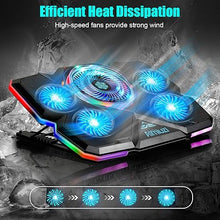 Load image into Gallery viewer, Laptop Cooling Pad, Gaming Laptop Cooler with 5 Quiet Fans and Colorful RGB Light(One Click colse), Laptop Fan Cooling Pad Fits 12-17 Inch Laptop, USB Port Powered, 7 Adjustable Height
