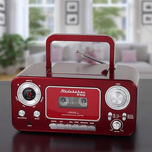 Load image into Gallery viewer, Portable Stereo CD Player with Bluetooth, AM/FM Stereo Radio and Cassette Player/Recorder (Red &amp; Silver)
