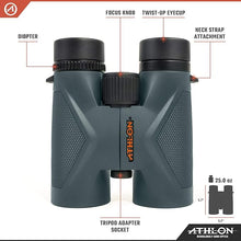 Load image into Gallery viewer, Athlon Optics 8x42 Midas UHD Gray Binoculars with ED Glass for Adults and Kids, High-Powered Binoculars for Hunting, Birdwatching, and More
