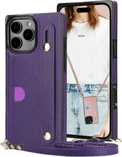 Load image into Gallery viewer, CCSmall for Apple iPhone 16 Pro Max Case Crossbody with Card Slot Holder for Women,Removable Adjustable Shoulder Strap Lanyard with Wristband Kickstand Phone Cover Case for iPhone 16 Pro Max KB Purple
