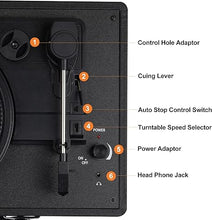 Load image into Gallery viewer, Vinyl Record Player, 3 Speeds Belt Driven Suitcase Portable Turntable for Vinyl Records with Built-in Speakers/RCA Output/Aux in/Headphone Jack/ 45 Adapter Black
