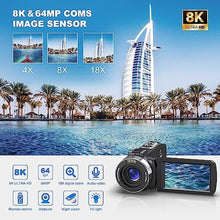 Load image into Gallery viewer, 8K 64MP Video Camera 18X Digital Camcorder Video Camera for YouTube 3.0 inch Flip Screen Camcorder Vlogging Camera with 32GB SD Card, 2.4G Remote Control, Two Batteries, jetblack_132
